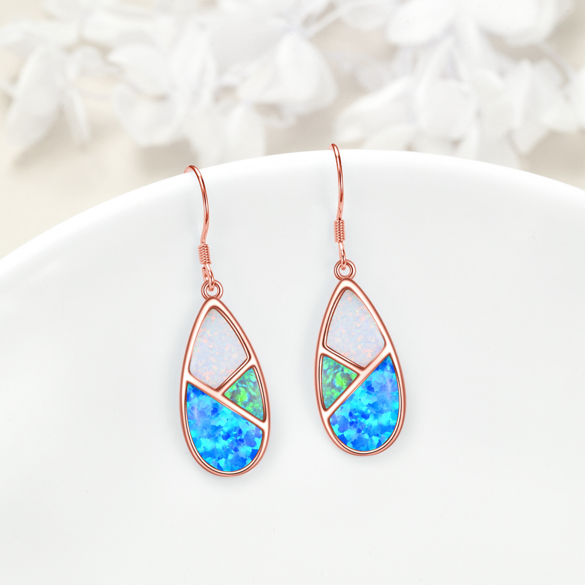 Sterling Silver With Rose Gold Plated Opal Drop Drop Earrings For Women Best Friends-3