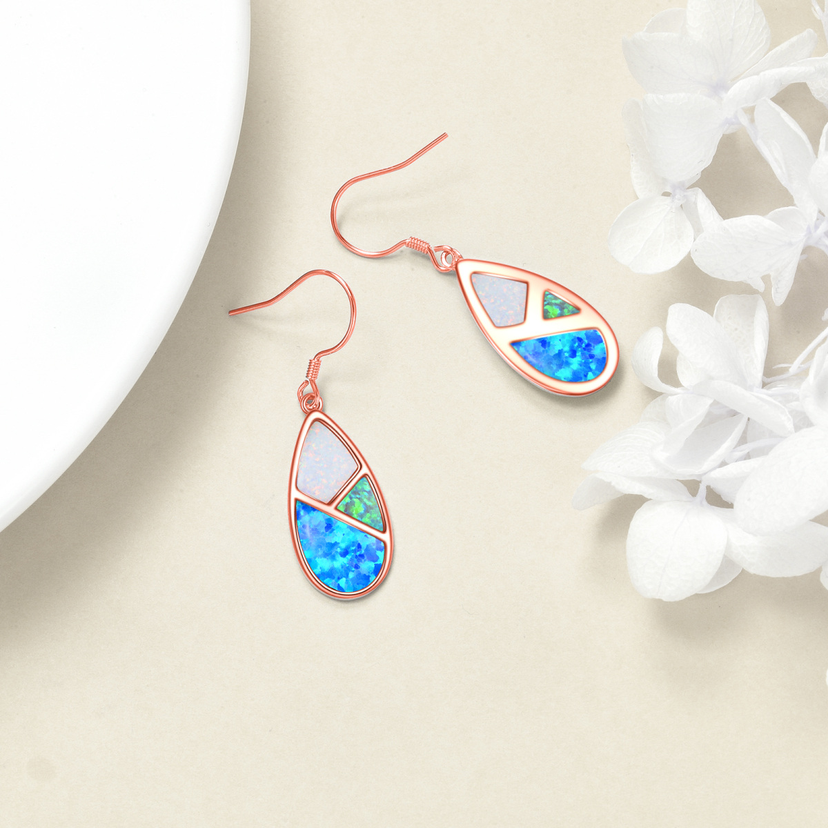 Sterling Silver With Rose Gold Plated Opal Drop Drop Earrings For Women Best Friends-4