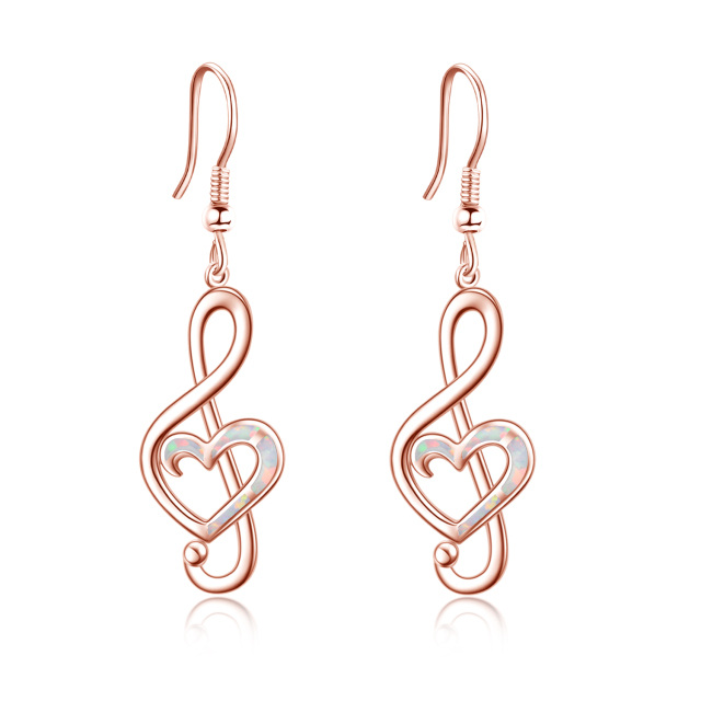 Sterling Silver with Rose Gold Plated Opal Heart & Music Symbol Drop Earrings-1