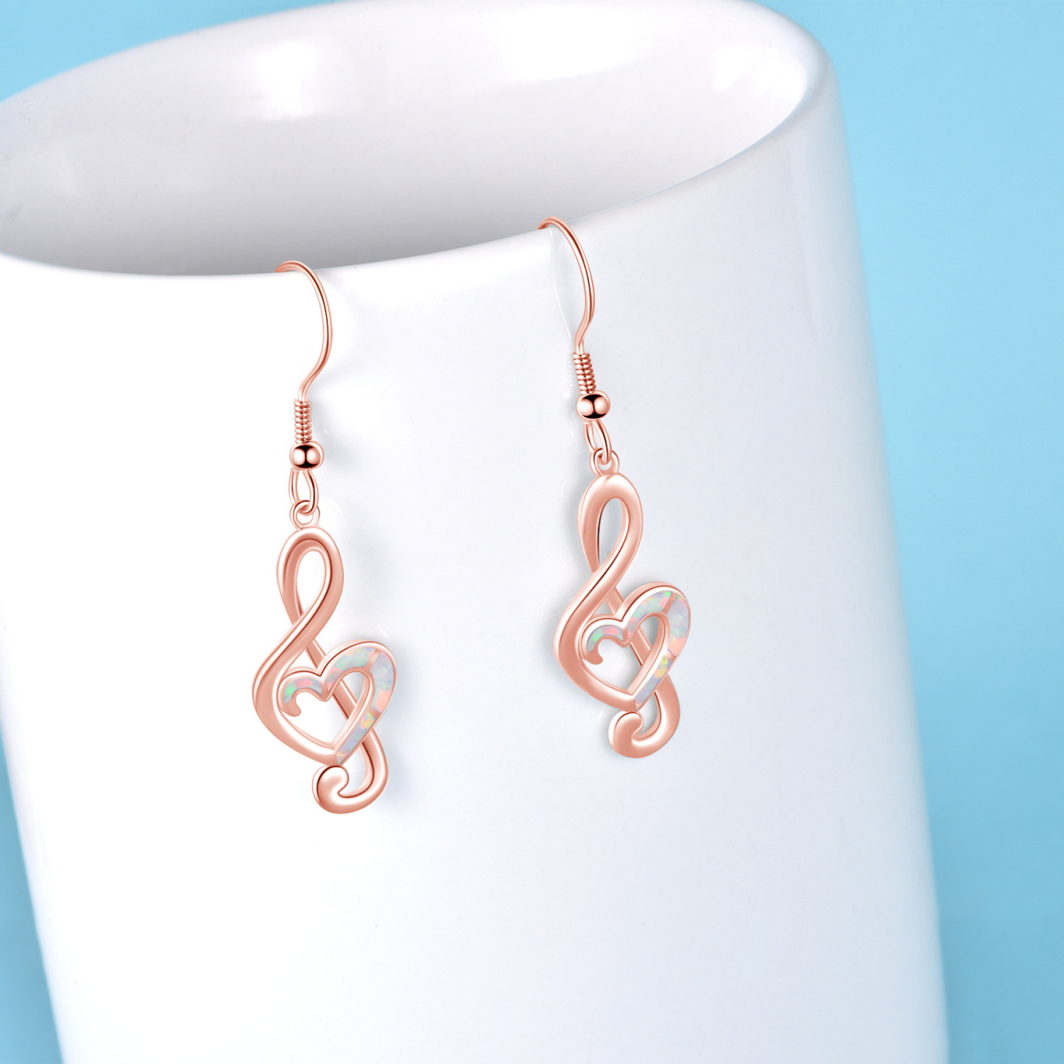 Boucles d'oreilles pendantes en argent sterling et plaqué or rose avec cœur en opale et sy-3