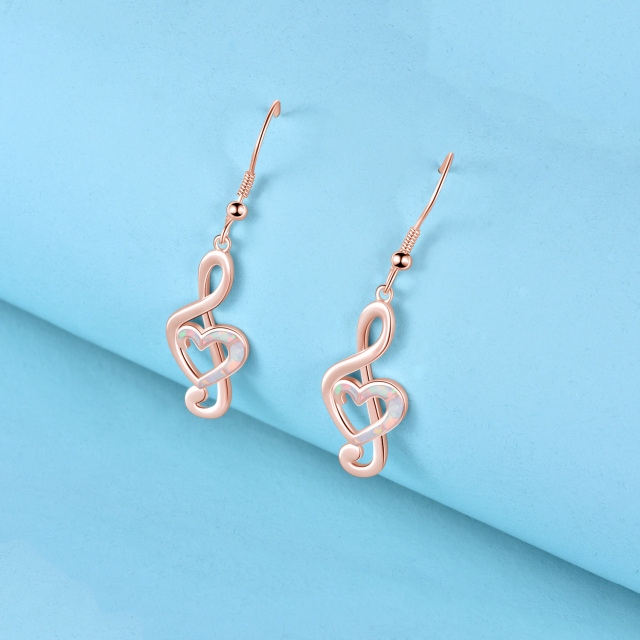 Sterling Silver with Rose Gold Plated Opal Heart & Music Symbol Drop Earrings-4