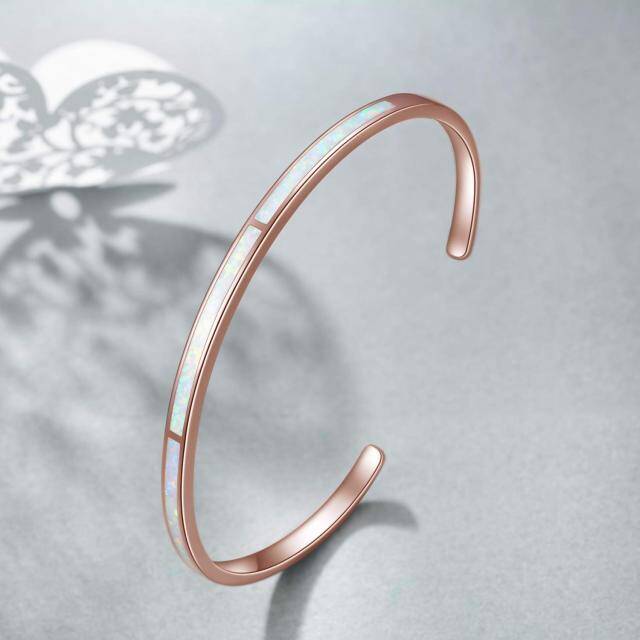 Prata de primeira lei com banho de ouro rosa Opal Heart Plain Bangle com palavra gravada-4