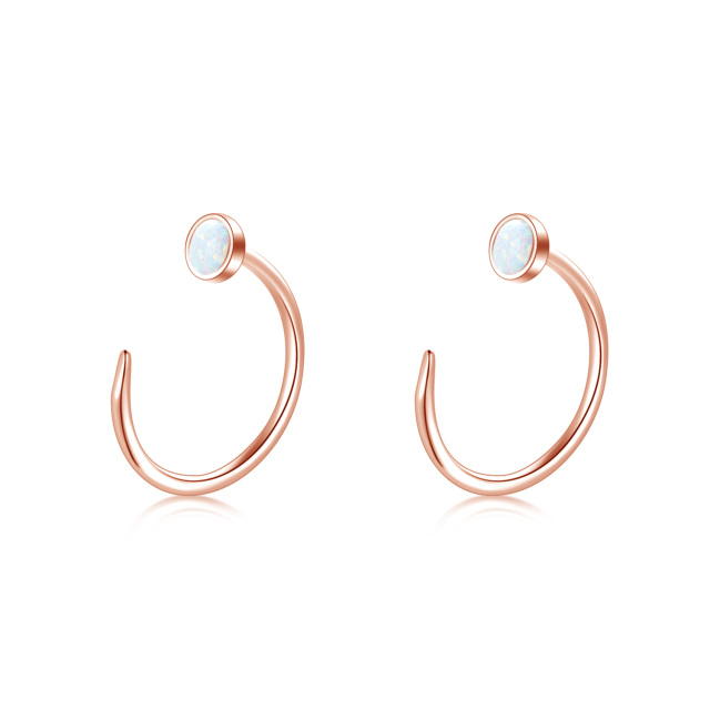 Sterling Silver with Rose Gold Plated Opal Hoop Earrings-1