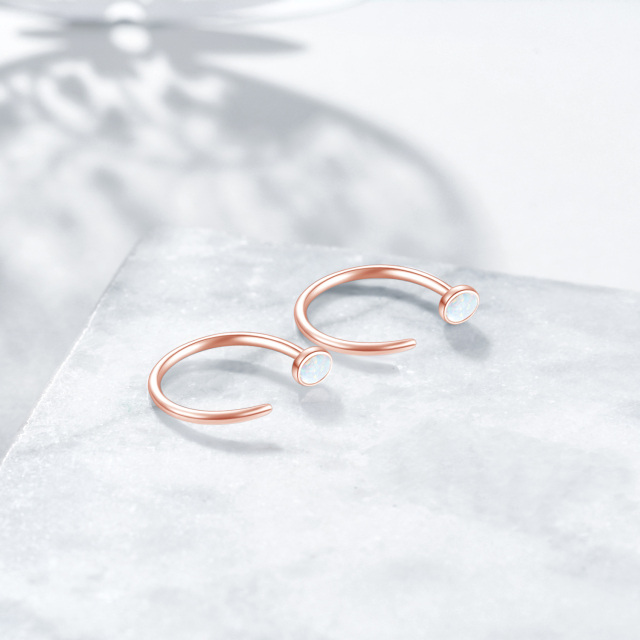 Sterling Silver with Rose Gold Plated Opal Hoop Earrings-2