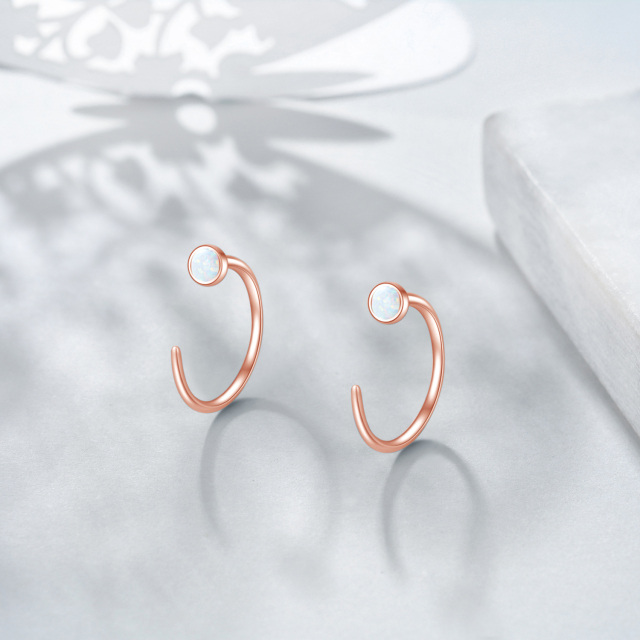 Sterling Silver with Rose Gold Plated Opal Hoop Earrings-3