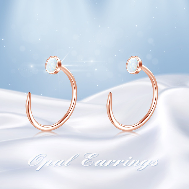 Sterling Silver with Rose Gold Plated Opal Hoop Earrings-5