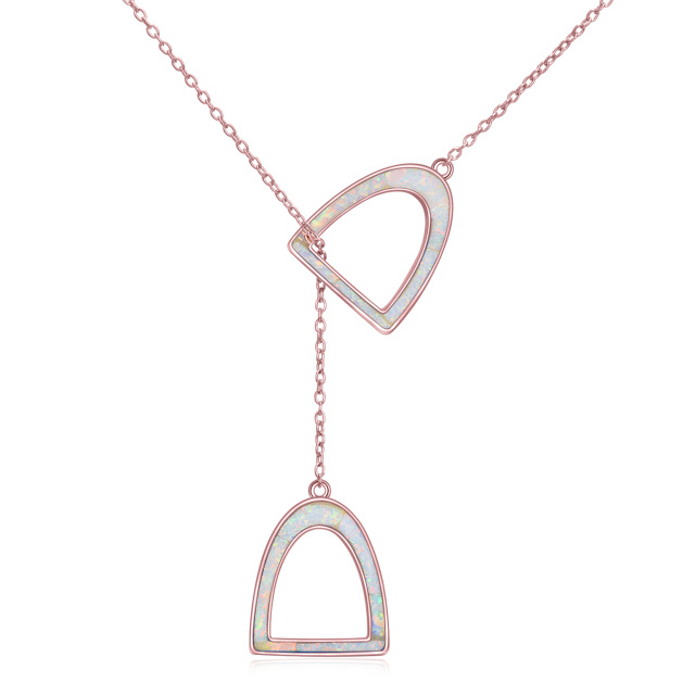 Sterling Silver with Rose Gold Plated Opal Horseshoe Adjustable Y Necklace-1