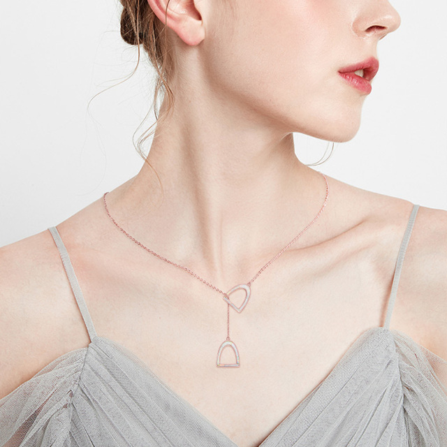 Sterling zilver met Rose Gold Plated Opaal hoefijzer verstelbare Y ketting-3