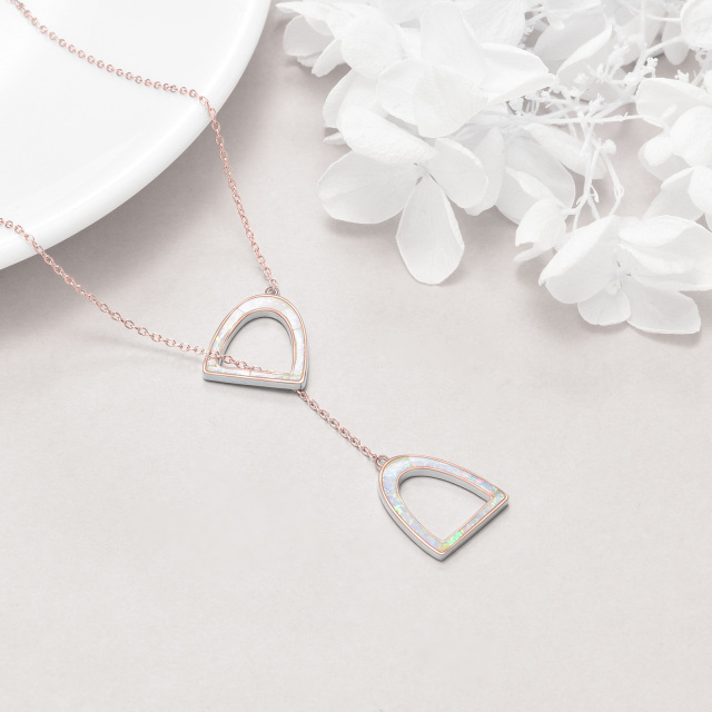 Sterling Silver with Rose Gold Plated Opal Horseshoe Adjustable Y Necklace-4