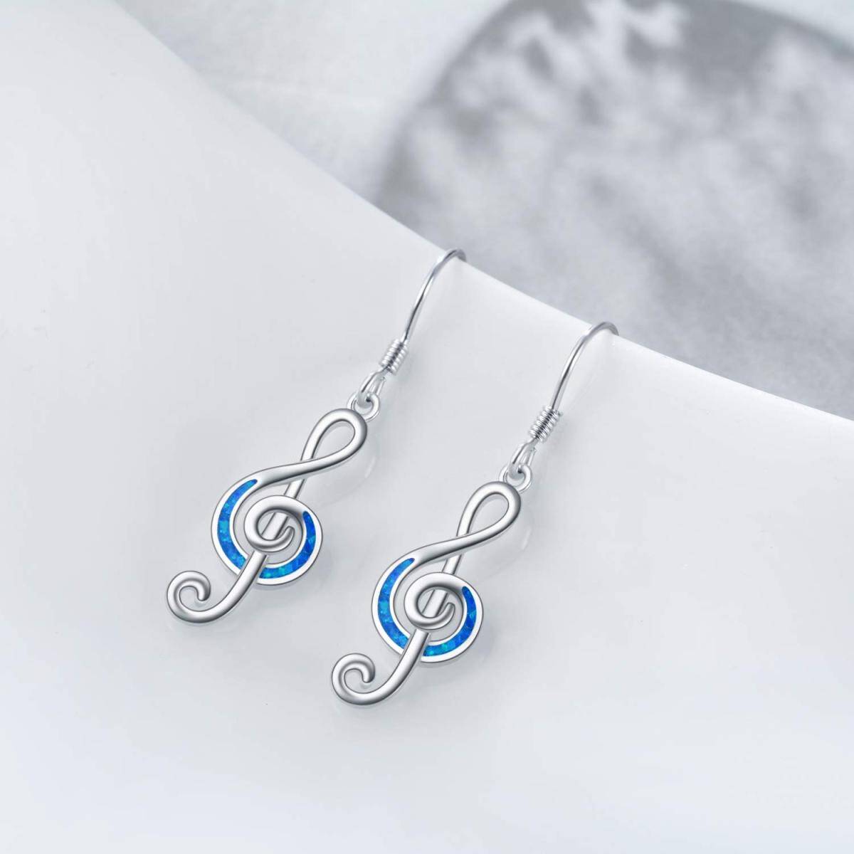 Sterling Silver with Rose Gold Plated Opal Music Symbol Drop Earrings-3