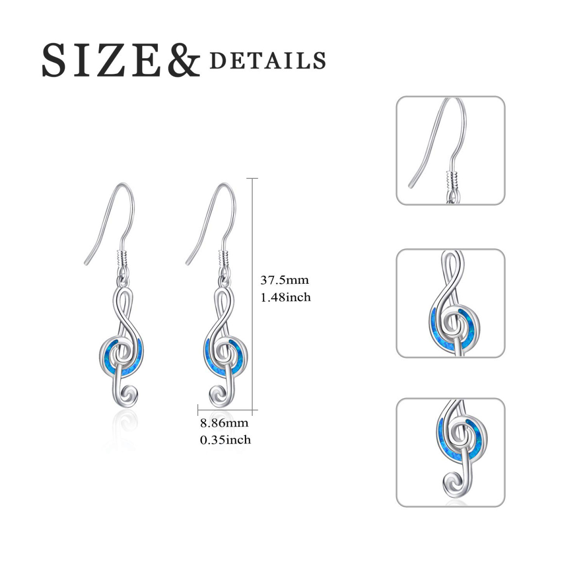 Sterling Silver with Rose Gold Plated Opal Music Symbol Drop Earrings-5