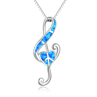 Sterling Silver Opal Heart Music Symbol Necklace for Women-58