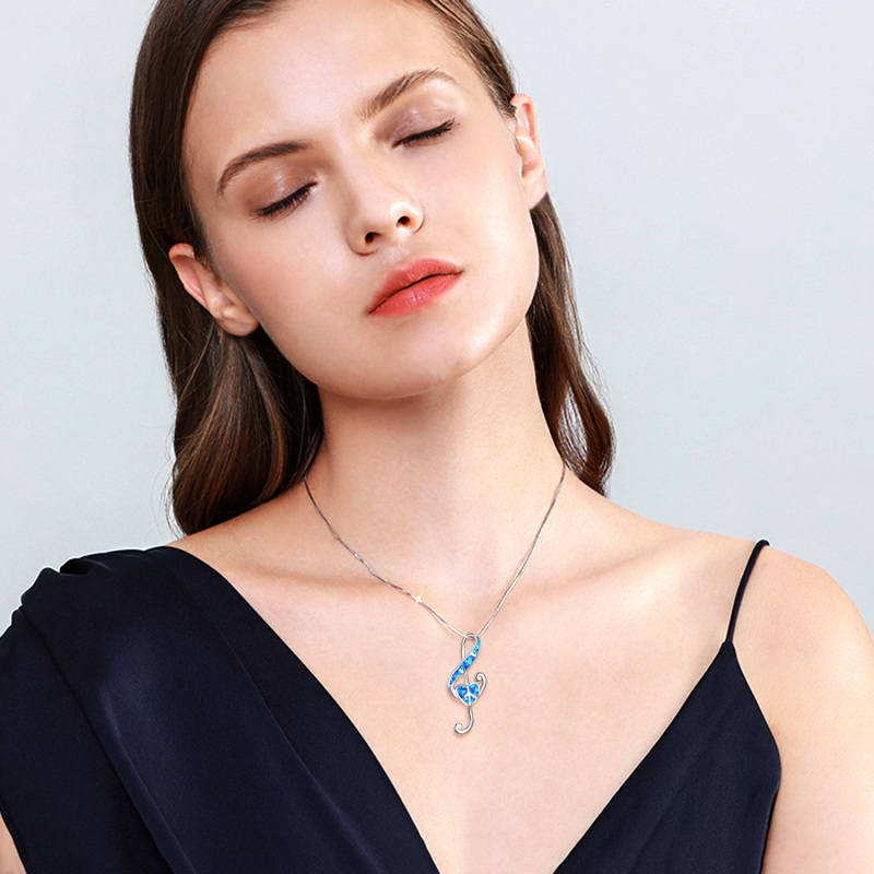 Collier en argent sterling avec symbole musical en forme de cœur en opale pour femme-2