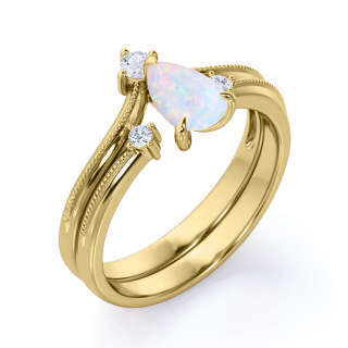 Sterling Silver with Rose Gold Plated Opal Personalized Engraving Wedding Ring-10