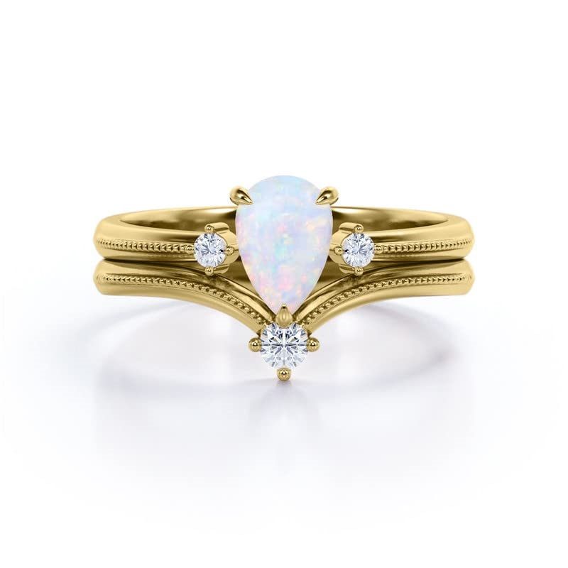 Sterling Silver with Rose Gold Plated Opal Personalized Engraving Wedding Ring-2