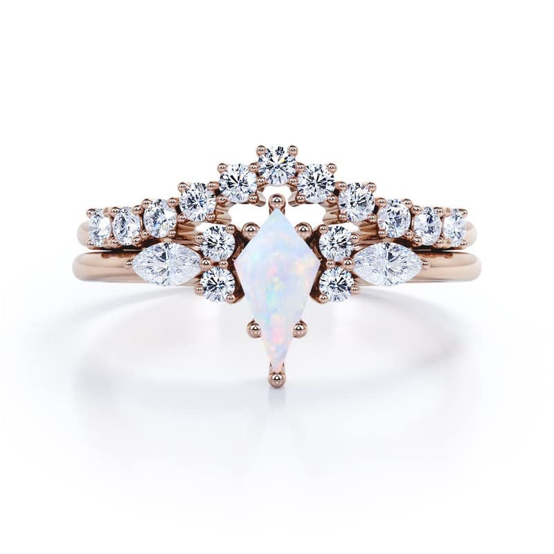 Sterling Silver with Rose Gold Plated Opal Personalized Engraving Wedding Ring-6