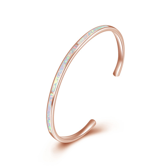 Sterling Silver with Rose Gold Plated Opal Plain Bangle
