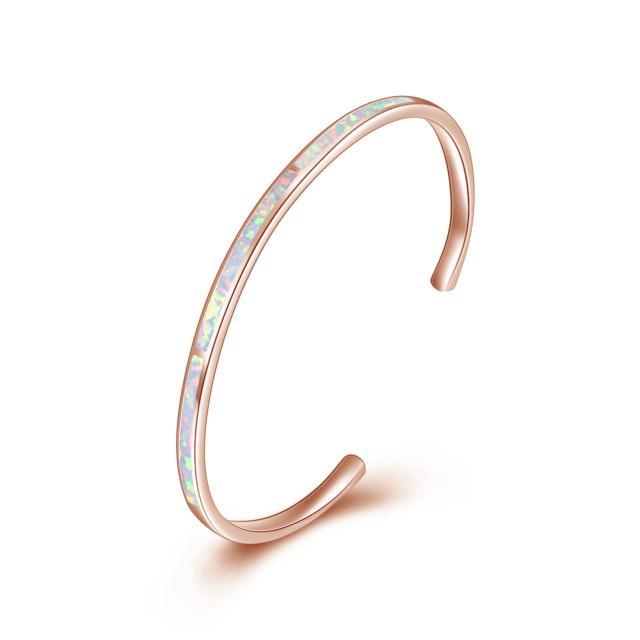 Sterling Silver with Rose Gold Plated Opal Plain Bangle-1