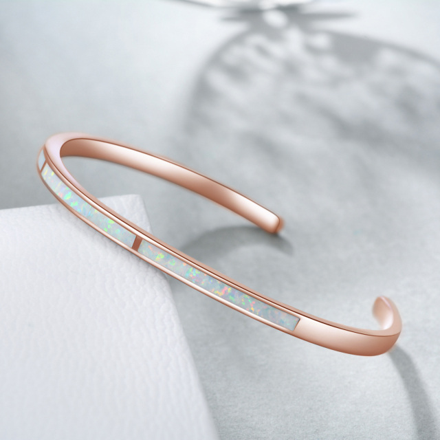 Sterling Silver with Rose Gold Plated Opal Plain Bangle-3