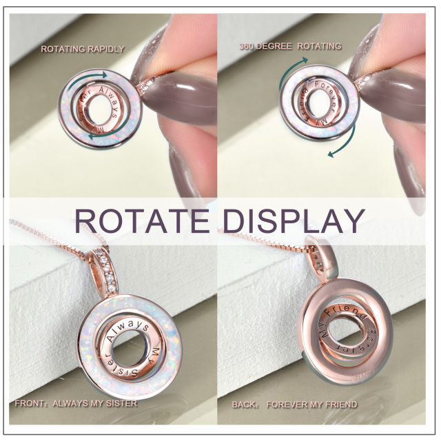 Sterling Silver with Rose Gold Plated Opal Round Rotate Spinner Necklace for Sisters-4