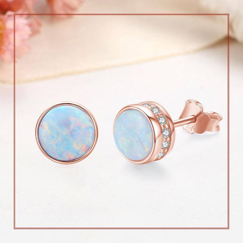 Sterling Silber mit Rose vergoldet Opal Runde Ohrstecker-6