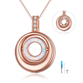 Sterling Silver With Rose Gold Plated Round Opal Urn Necklace For Ashes With Engraved Word For Women Best Friend-1