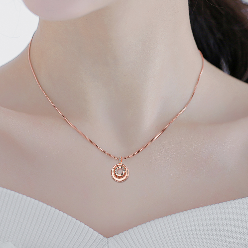 Sterling Silver With Rose Gold Plated Round Opal Urn Necklace For Ashes With Engraved Word For Women Best Friend-2