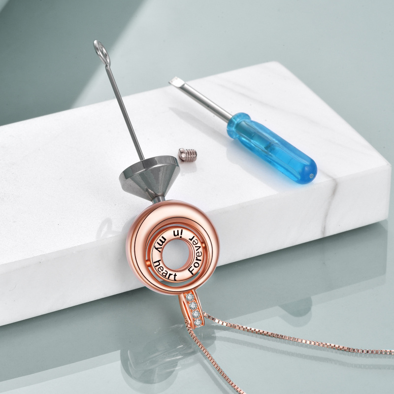 Colar de prata esterlina com banhado a ouro rosa, colar redondo de opala para cinzas com palavra gravada para melhor amigo feminino-4