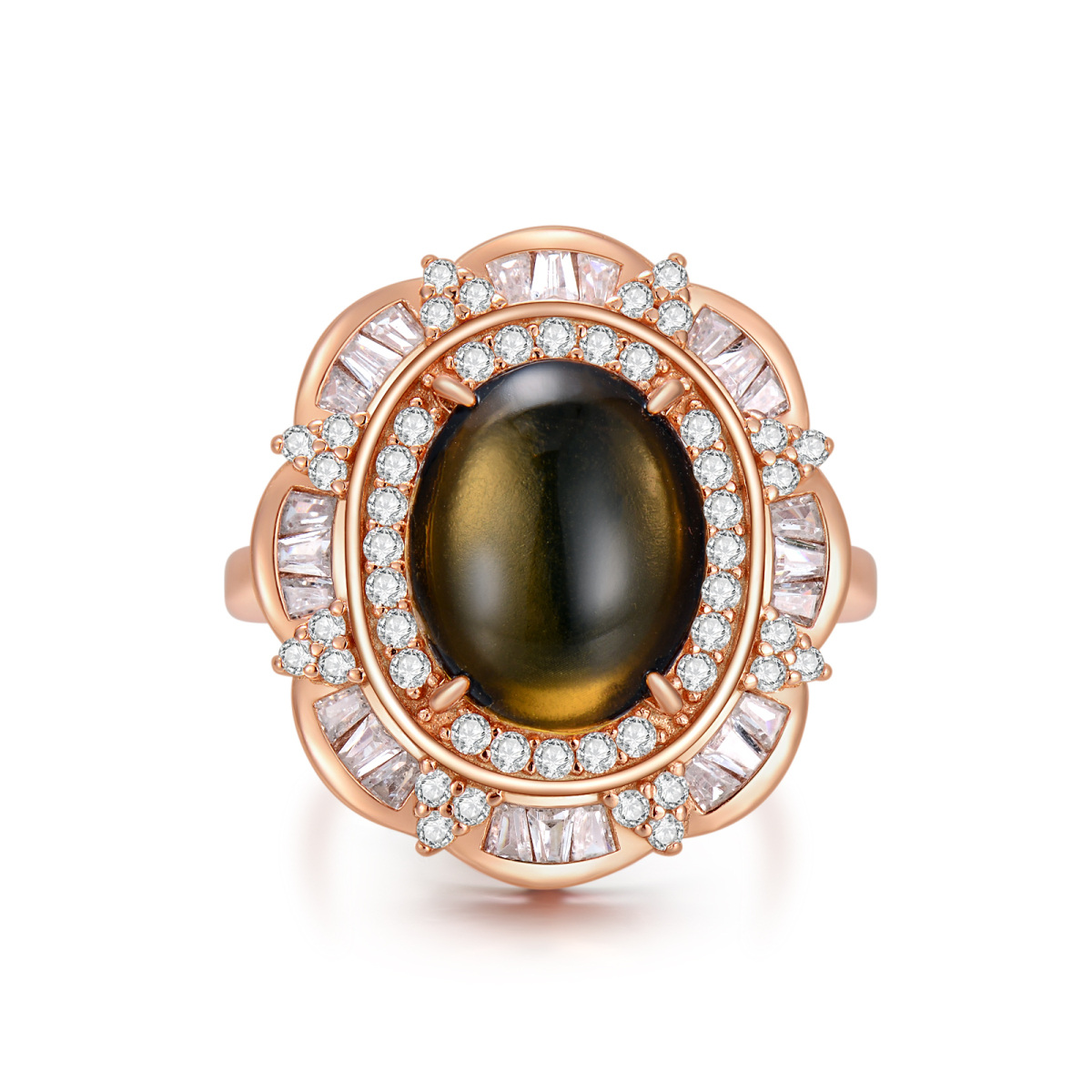 Sterling Silver with Rose Gold Plated Oval Amber Ring-1