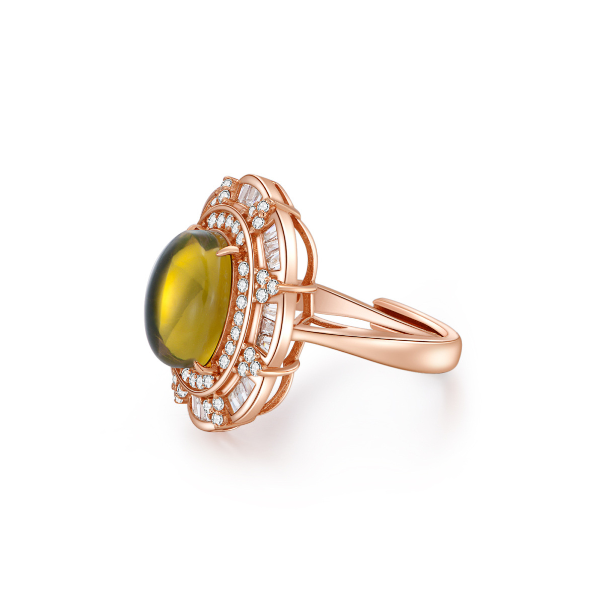 Sterling Silver with Rose Gold Plated Oval Amber Ring-5