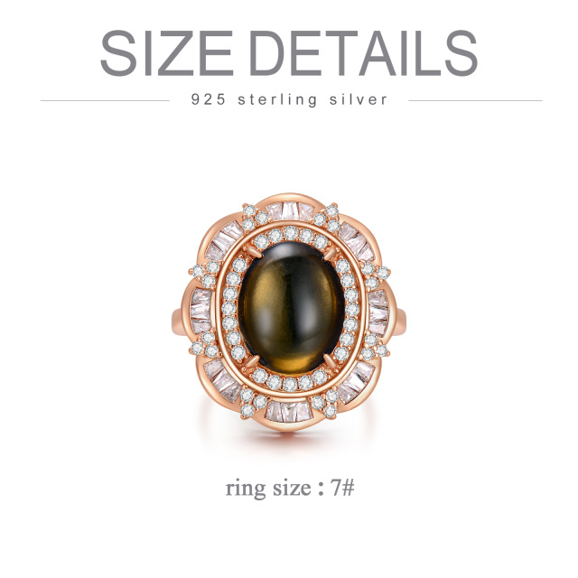 Sterling zilver met roségoud vergulde ovale amber ring-6