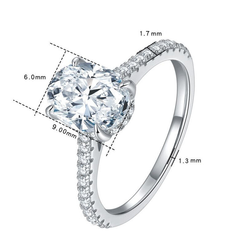Prata de lei com banho de ouro rosa Moissanite oval Anel de noivado com gravação personalizada-10