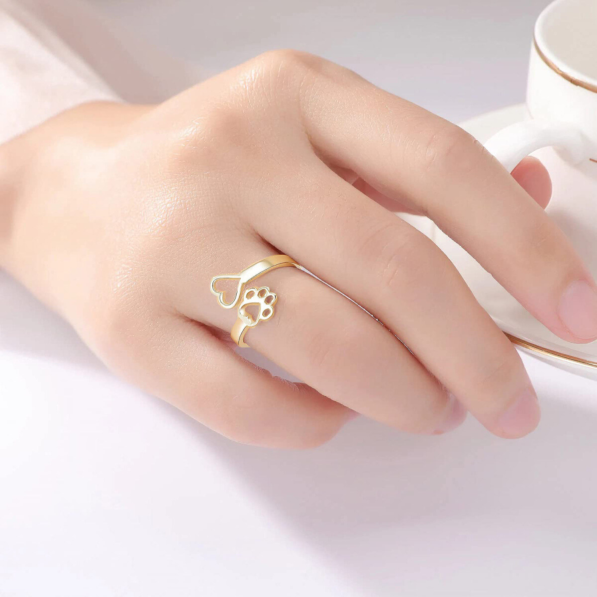 Sterling Silber mit Rose Gold plattiert Pfote Ring-2