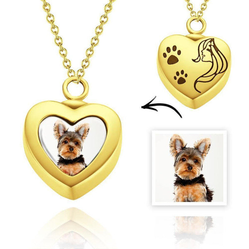 Personalisierte Foto-Urnenkette mit Pfote aus Gold-Vermeil für die Asche-1