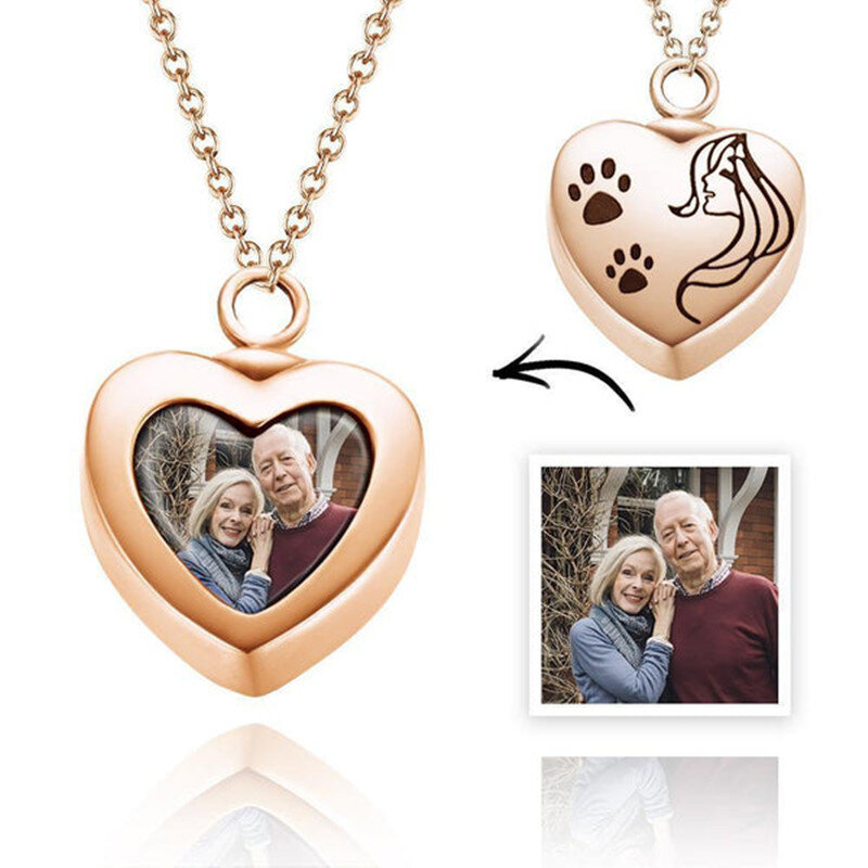 Sterling Silver with Rose Gold Plated Paw & Personalized Photo Urn Necklace for Ashes-35