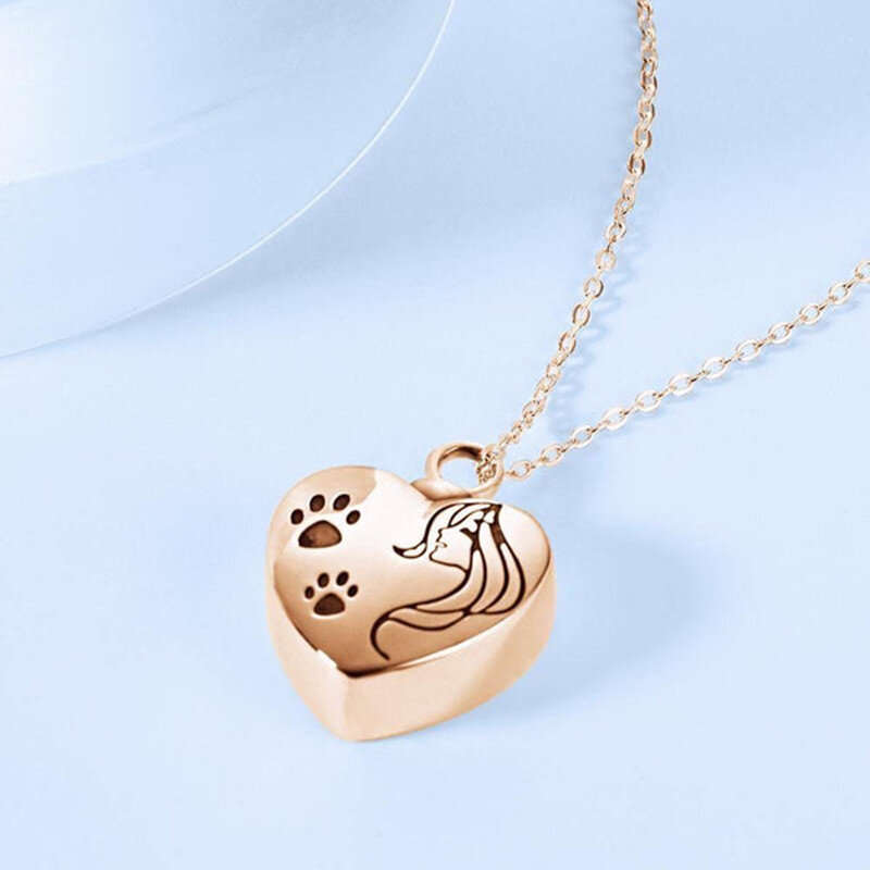 Sterling Silver with Rose Gold Plated Paw Urn Necklace for Ashes-4