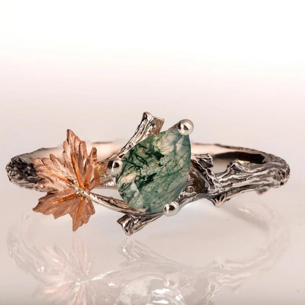 Bague de fiançailles en argent sterling avec agate en forme de poire plaquée or rose, gravure personnalisée en forme de goutte-4