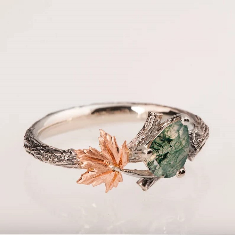 Bague de fiançailles en argent sterling avec agate en forme de poire plaquée or rose, gravure personnalisée en forme de goutte-5