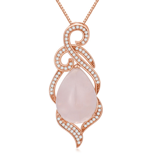 Sterling Silver with Rose Gold Plated Pear Shaped Crystal Drop Shape Pendant Necklace