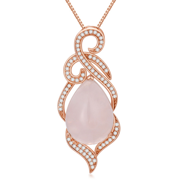 Sterling Silver with Rose Gold Plated Pear Shaped Crystal Drop Shape Pendant Necklace-3