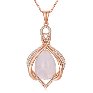 Sterling Silver with Rose Gold Plated Pear Shaped Crystal & Infinity Symbol Pendant Necklace-20