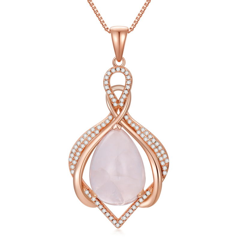 Sterling Silver with Rose Gold Plated Pear Shaped Crystal & Infinity Symbol Pendant Necklace-1