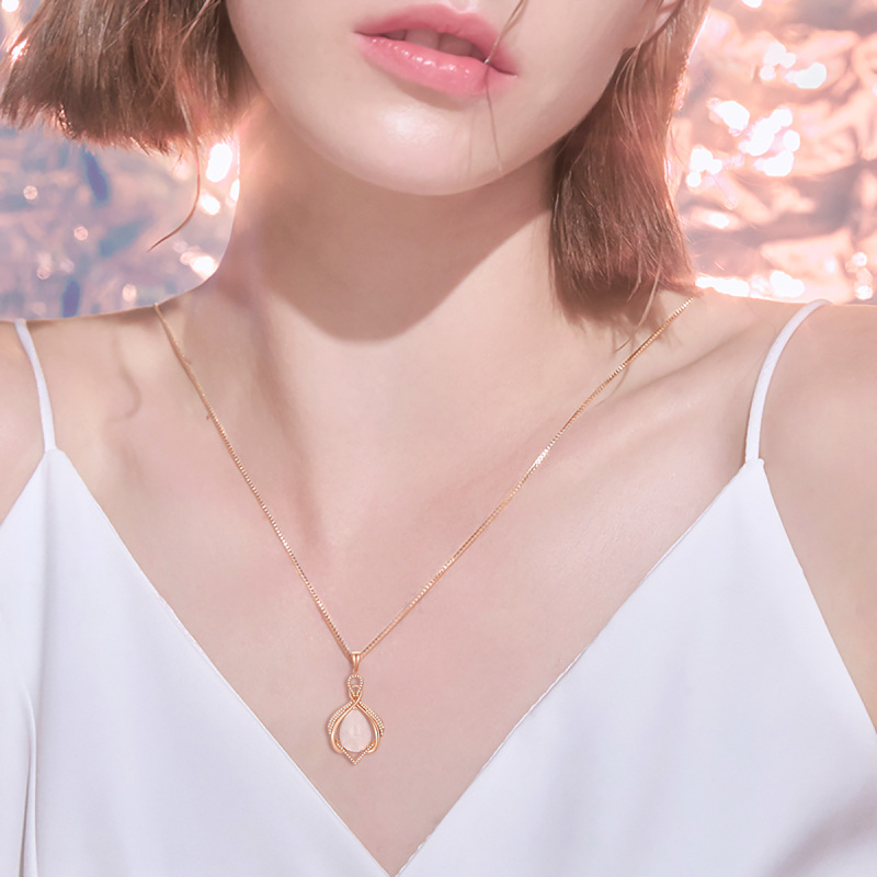 Sterling Silver with Rose Gold Plated Pear Shaped Crystal & Infinity Symbol Pendant Necklace-2