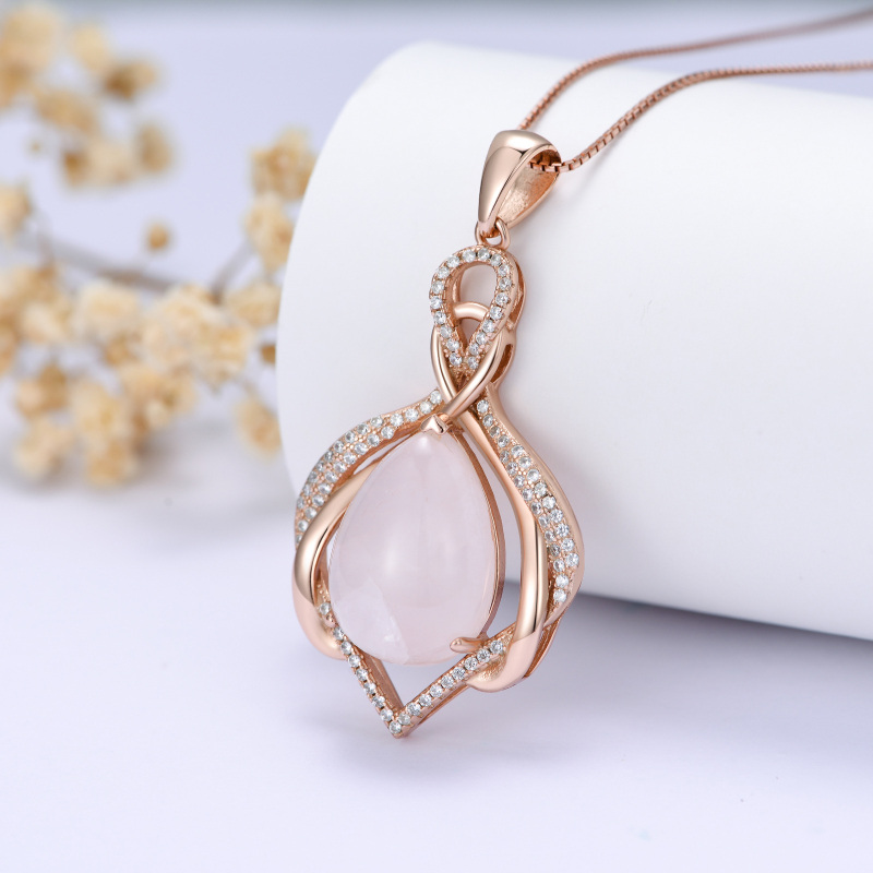 Sterling Silver with Rose Gold Plated Pear Shaped Crystal & Infinity Symbol Pendant Necklace-4