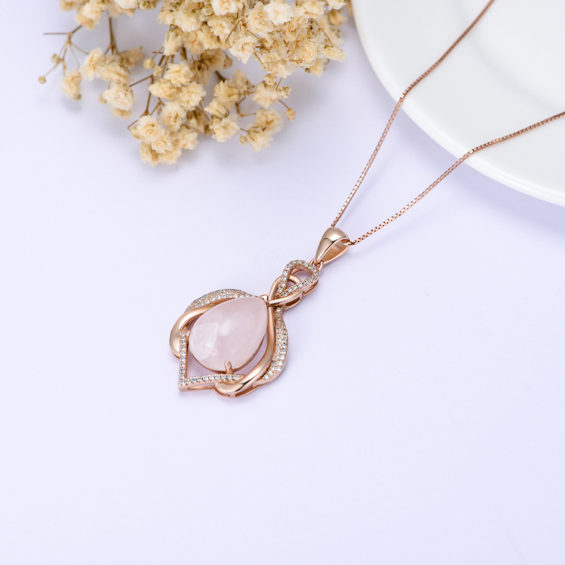 Sterling Silver with Rose Gold Plated Pear Shaped Crystal & Infinity Symbol Pendant Necklace-5