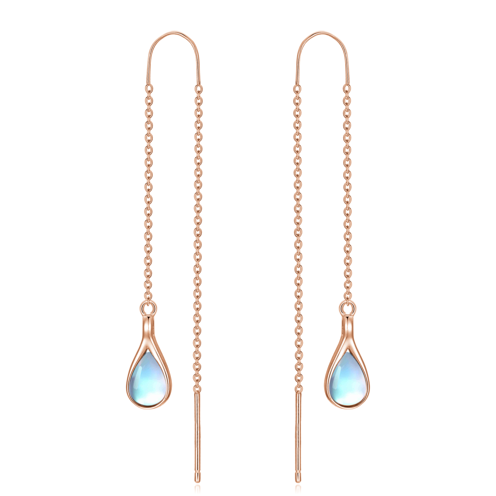 Boucles d'oreilles pendantes en argent sterling plaqué or rose avec pierre de lune en forme de poire pour femme-1