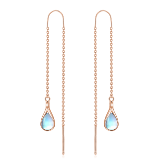 Sterling Silver Rose Gold Plated Pear Moonstone Drop Shape Drop Earrings For Women-45