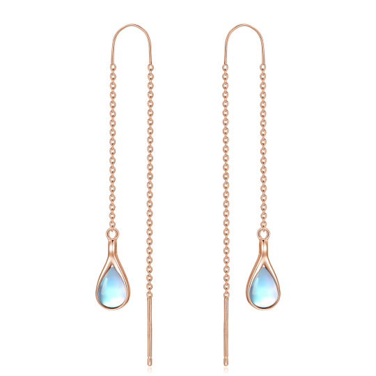 Pendientes colgantes con forma de gota de piedra lunar de pera chapados en oro rosa de plata de ley para mujer