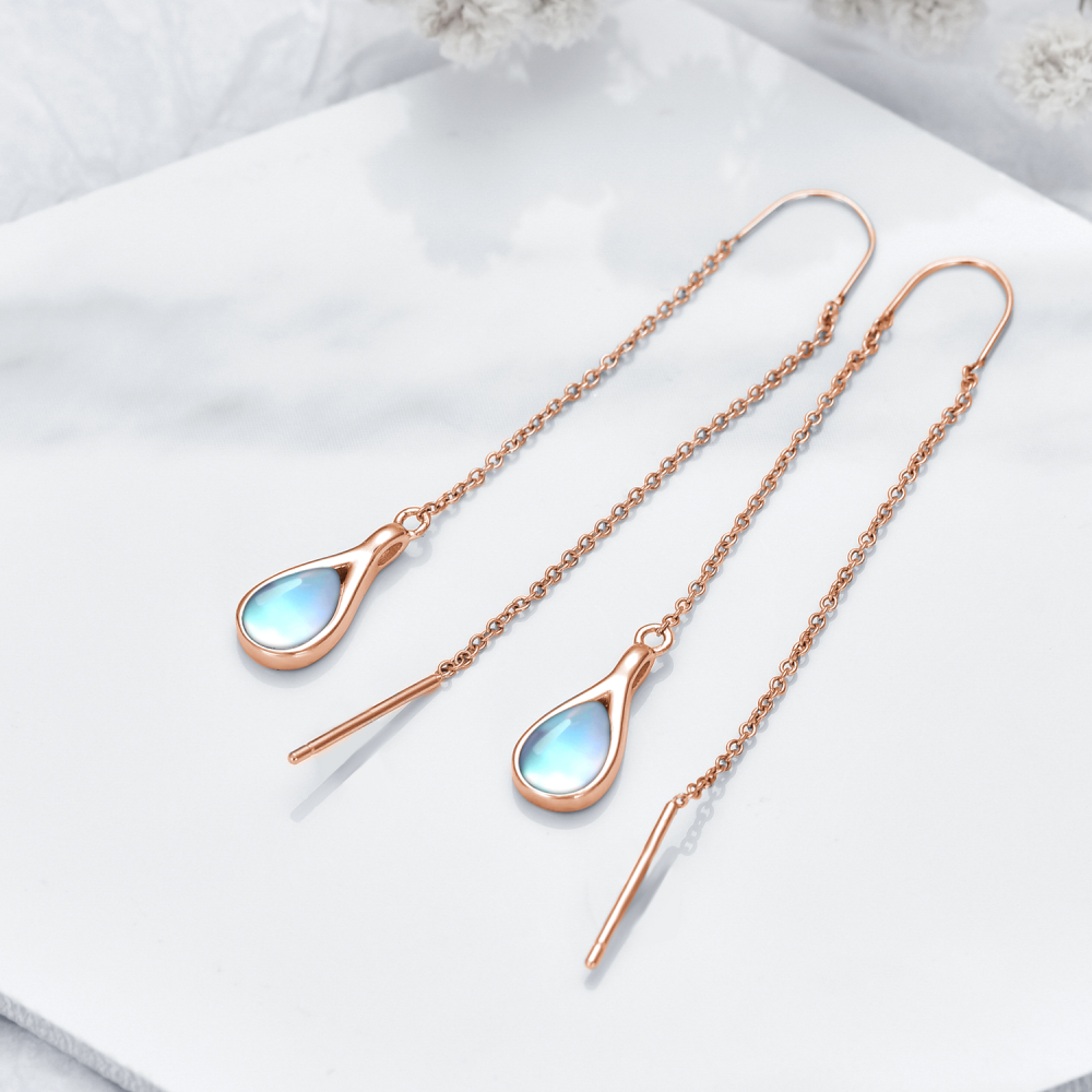 Boucles d'oreilles pendantes en argent sterling plaqué or rose avec pierre de lune en forme de poire pour femme-3