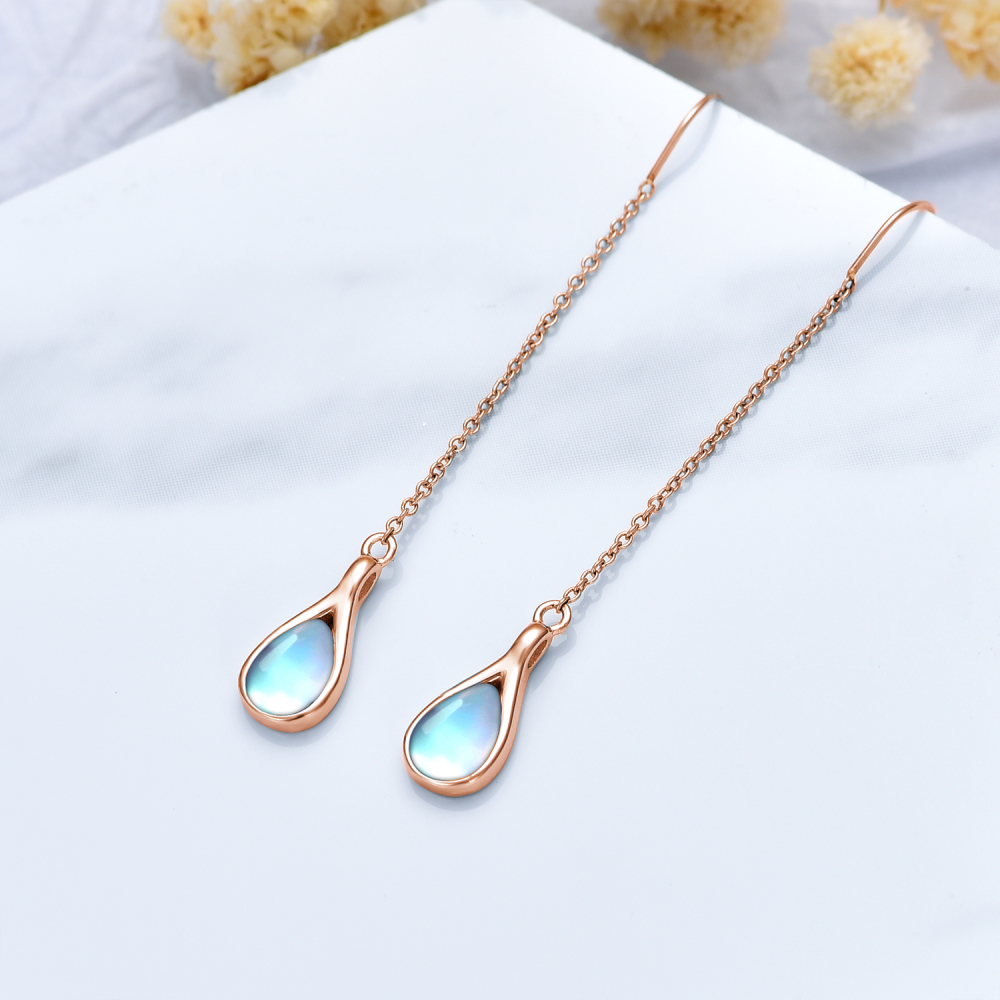 Boucles d'oreilles pendantes en argent sterling plaqué or rose avec pierre de lune en forme de poire pour femme-4